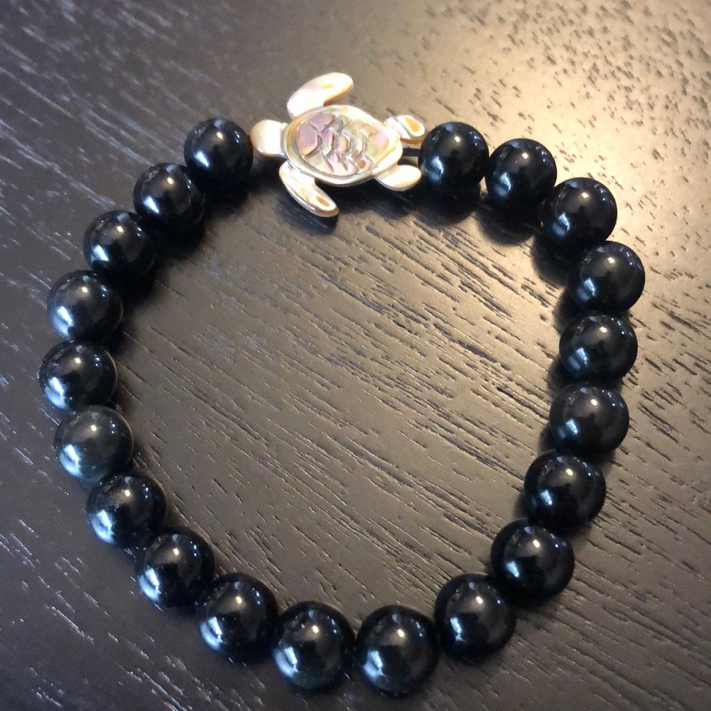 Obsidian And Abalone Shell Turtle Bracelet - image 3